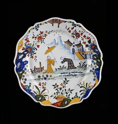 Teller mit chinesischem Dekor, hergestellt in Rouen